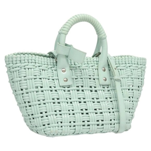 BALENCIAGA Hand Bag Vinyl 2way Green Silver Auth - Picture 1 of 16